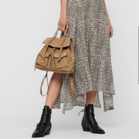 All Saints Ziggy Tan Suede Backpack Bag Purse Cappuccino - Picture 3 of 11